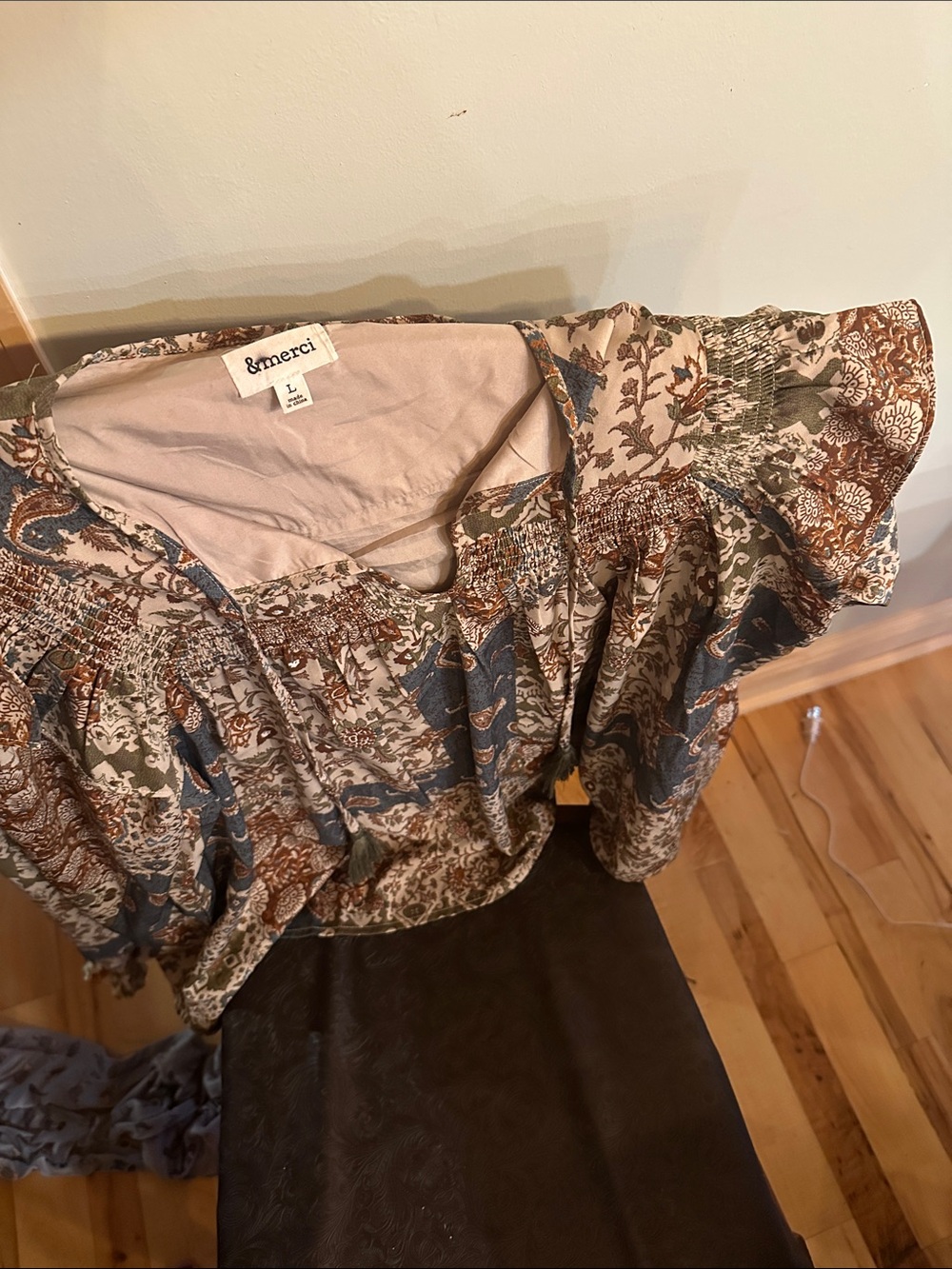 &merci Boho Floral Peasant Blouse in Blush, Olive & Blue